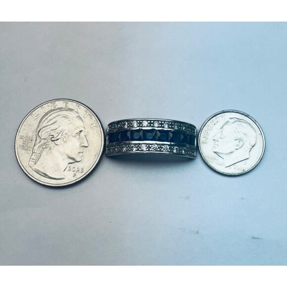 Women's Sterling Silver 925 Blue Princess Cut Cubic Zirconia Wedding Band, Sz 10 - Picture 9 of 11
